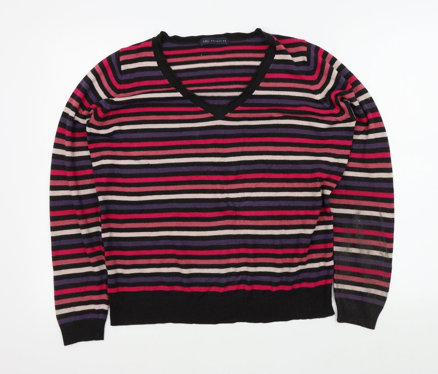 M&S Womens Multicoloured Striped  Pullover Jumper Size L