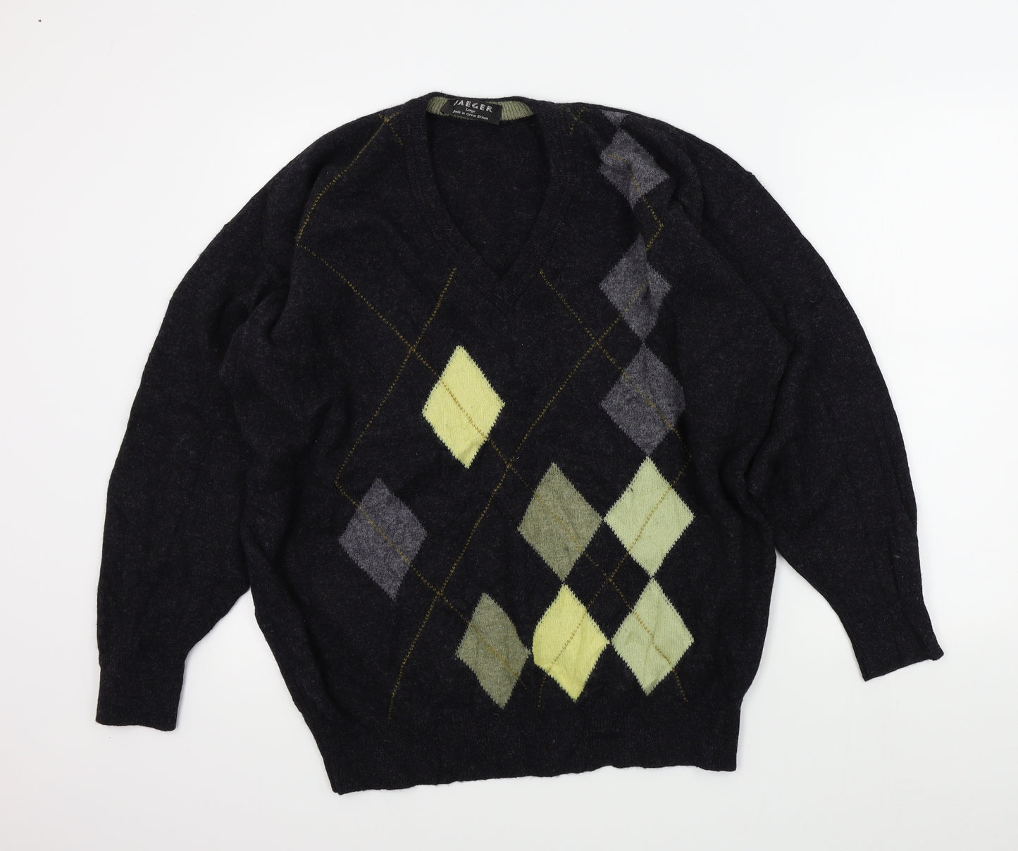 Jaeger Mens Black Geometric  Pullover Jumper Size L