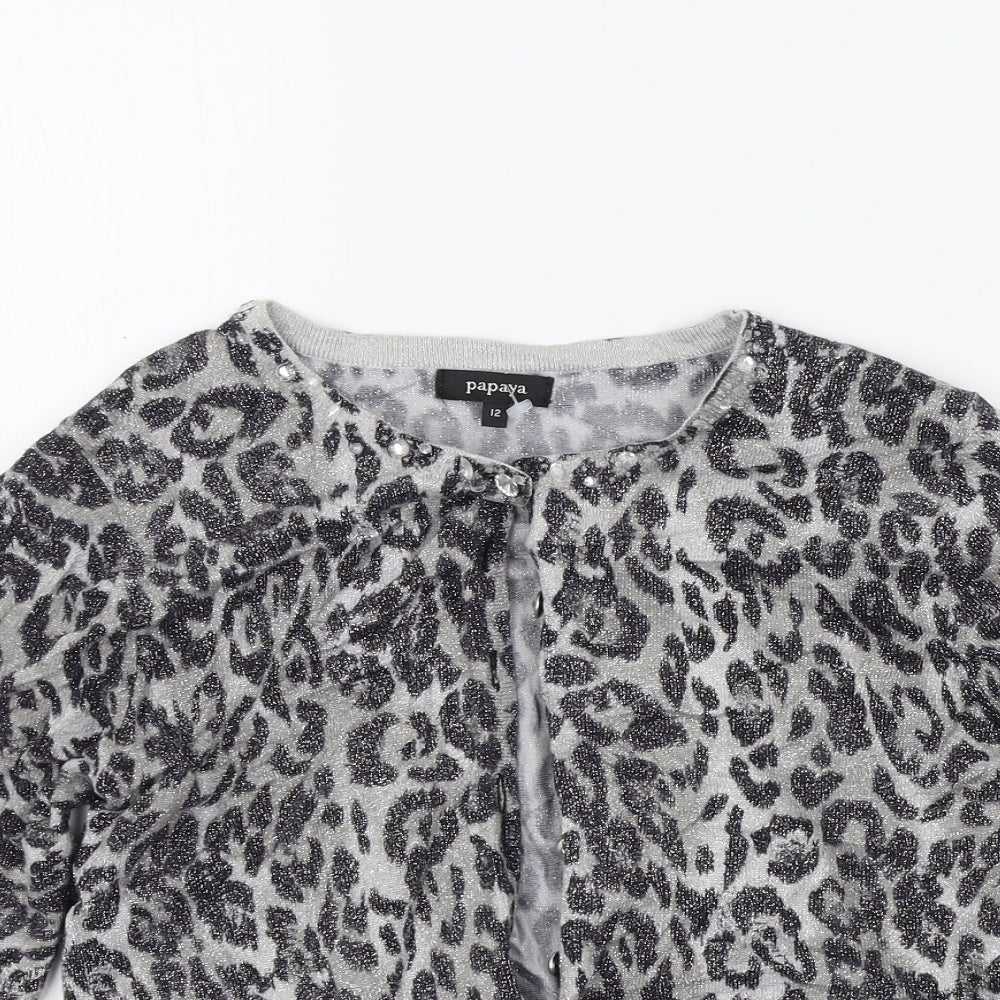 Papaya Womens Blue Animal Print  Cardigan Jumper Size 12