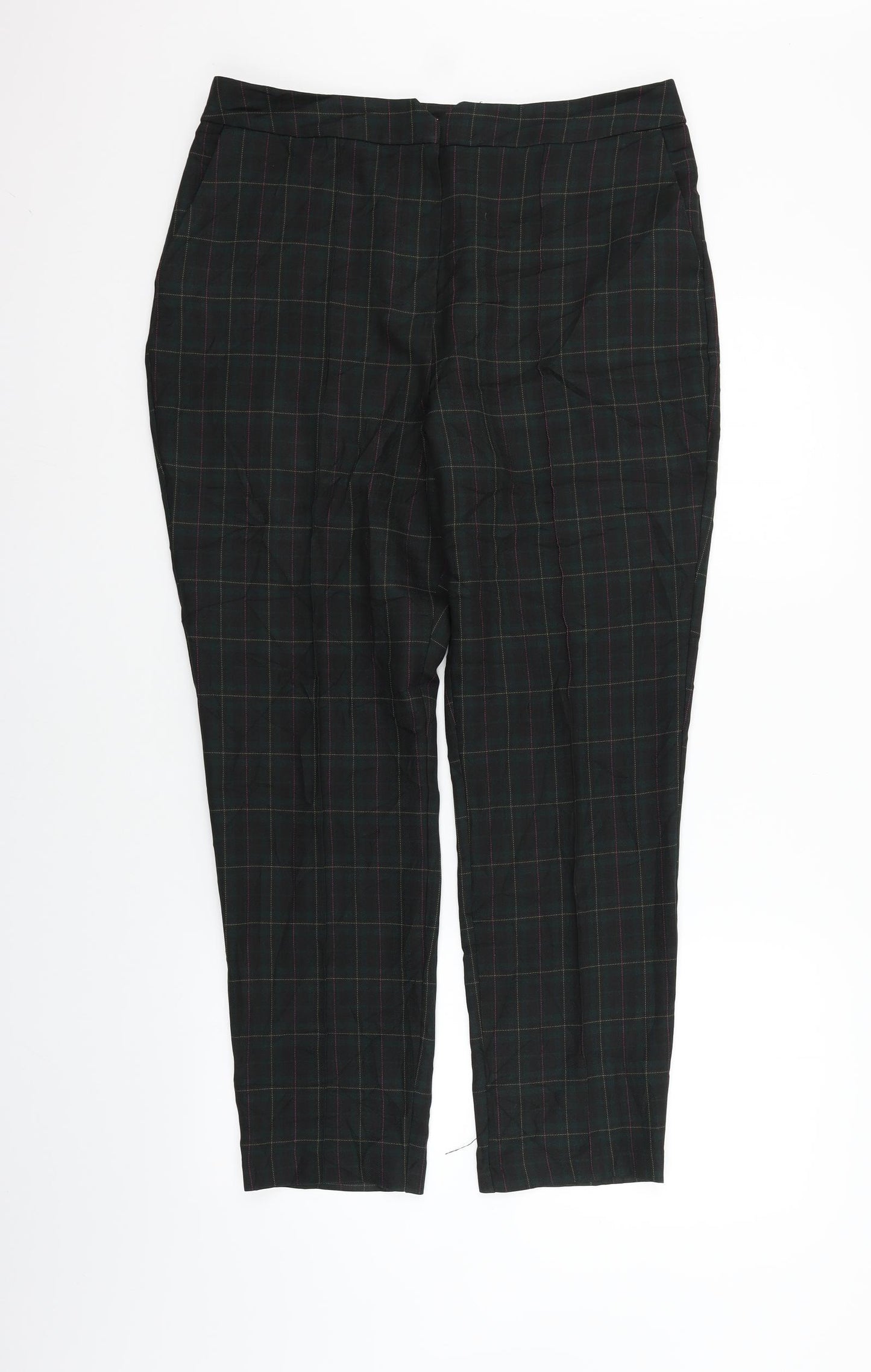 TU Womens Green Check  Trousers  Size 14 L28 in