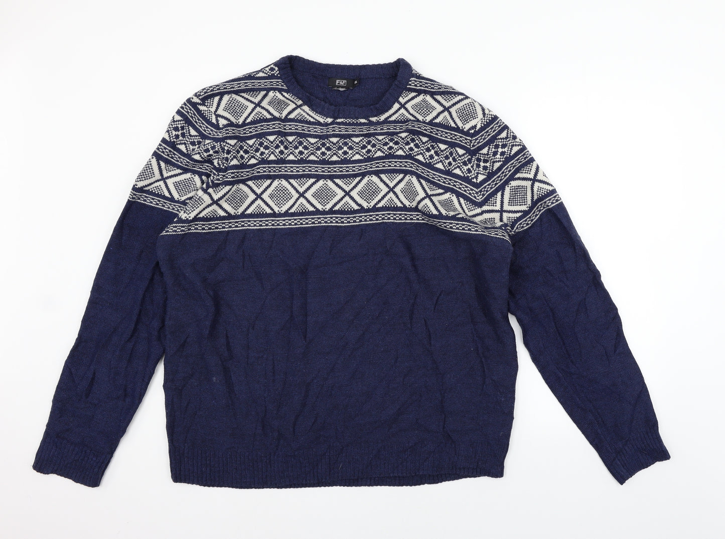 F&F Mens Black Geometric  Pullover Jumper Size 2XL