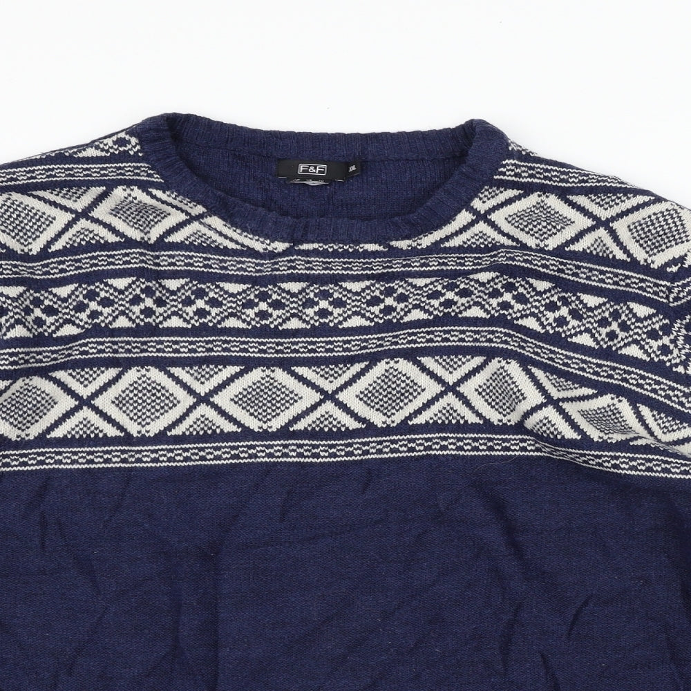 F&F Mens Black Geometric  Pullover Jumper Size 2XL