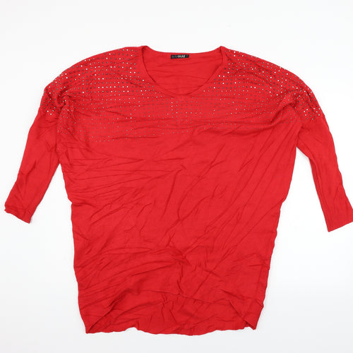 Quiz Womens Red   Henley Jumper Size L