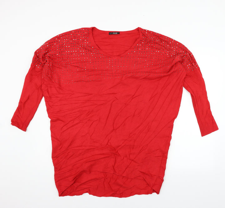 Quiz Womens Red Henley Jumper Size L