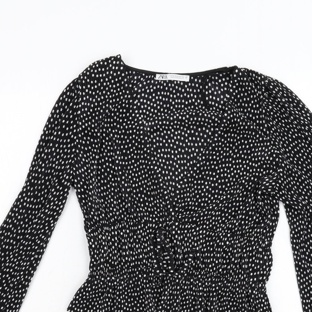 Zara Womens Black Polka Dot  Tunic Blouse Size S