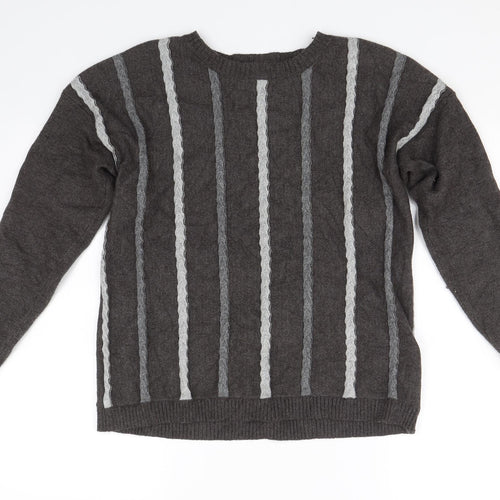 Casami Mens Grey Striped  Pullover Jumper Size M