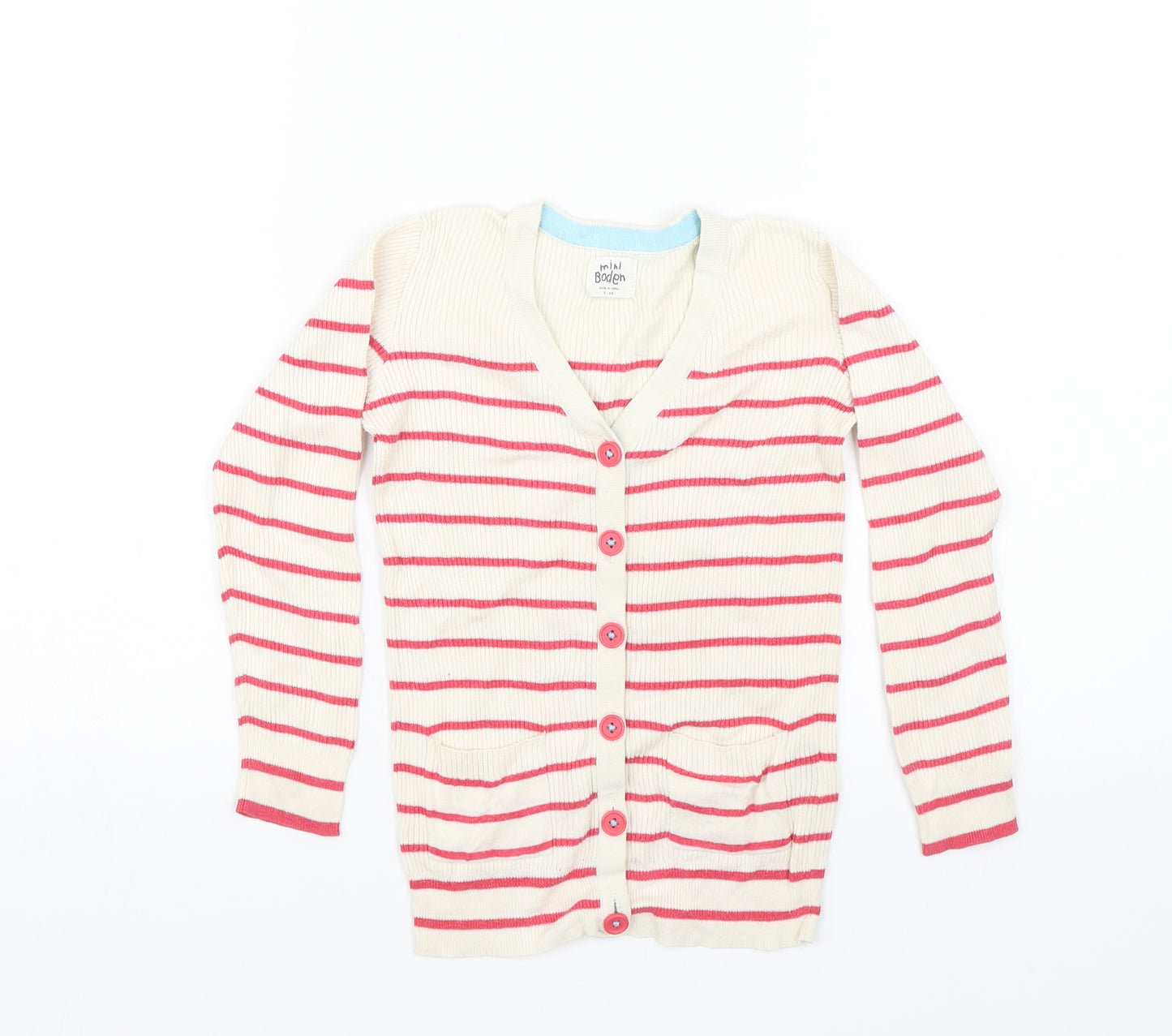 Mini Boden Girls Red Striped  Cardigan Jumper Size 5-6 Years
