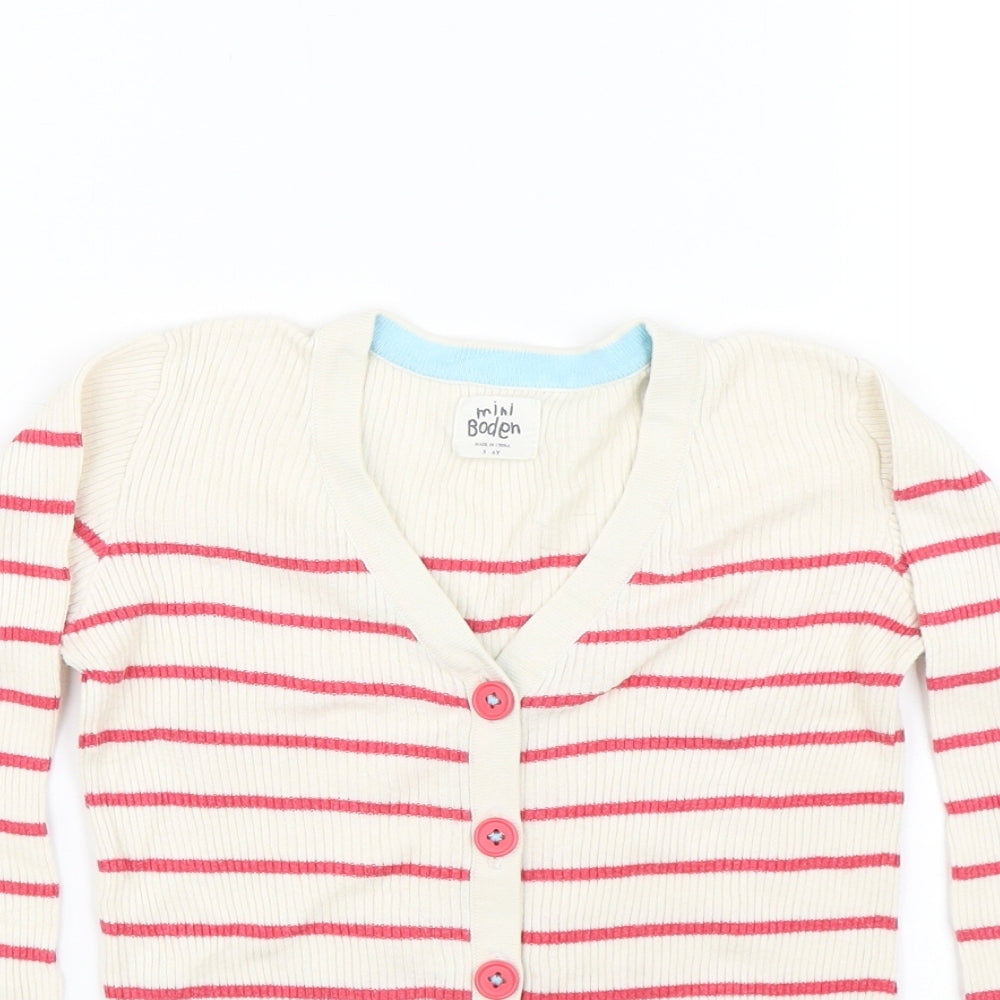 Mini Boden Girls Red Striped  Cardigan Jumper Size 5-6 Years