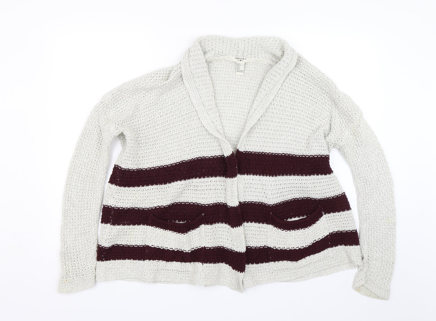 FOREVER 21 Womens Red Striped Knit Cardigan Jumper Size S