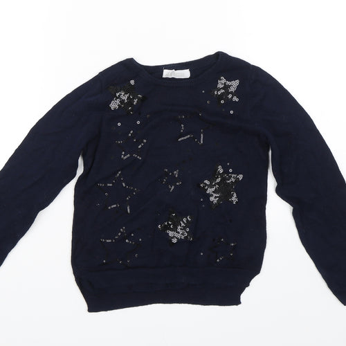 H&M Girls Blue Geometric  Pullover Jumper Size 5 Years  - Stars