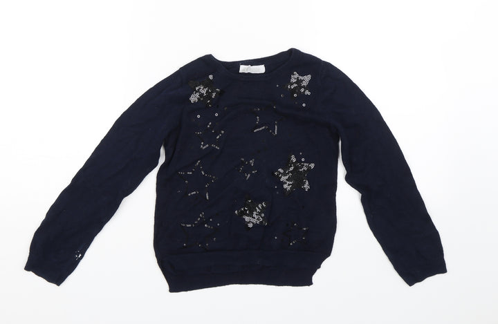 H&M Girls Blue Geometric  Pullover Jumper Size 5 Years  - Stars