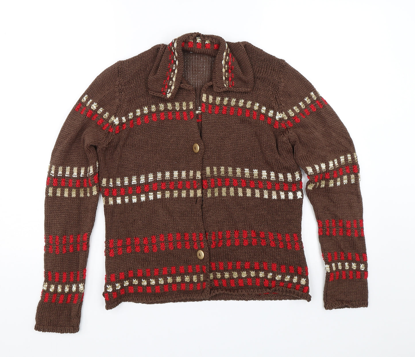 M&S Womens Brown Striped  Cardigan Jumper Size 12