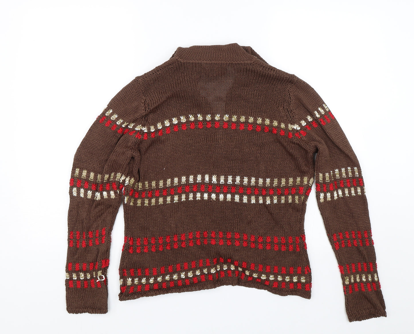 M&S Womens Brown Striped  Cardigan Jumper Size 12