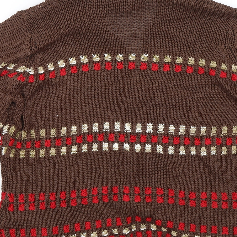 M&S Womens Brown Striped  Cardigan Jumper Size 12