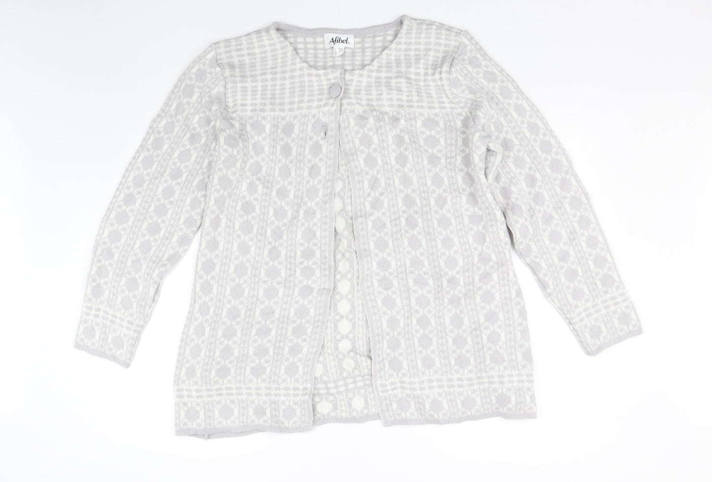 Afibel Womens Grey Geometric  Cardigan Jumper Size 16
