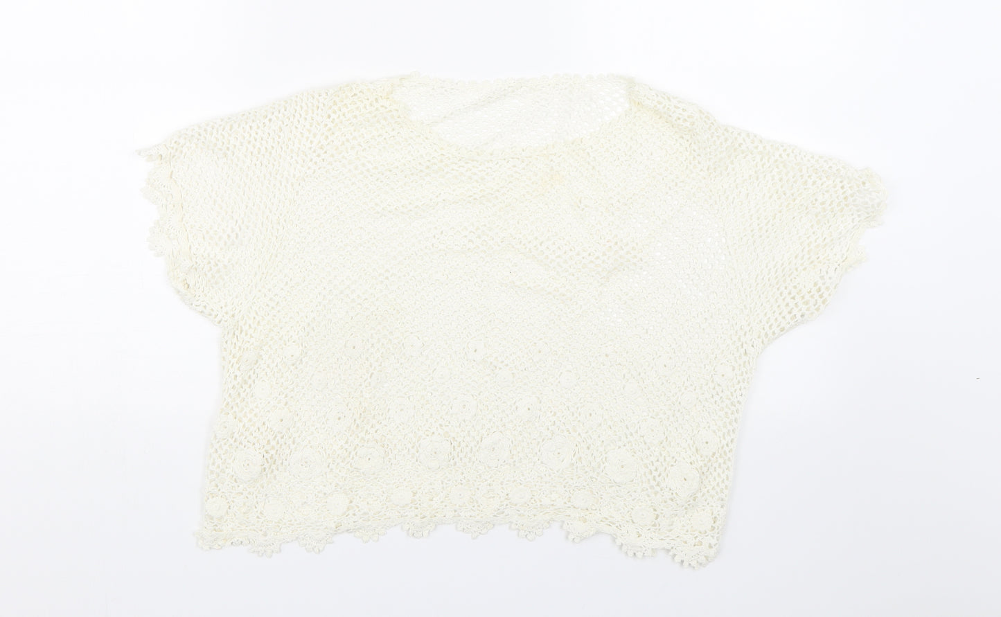 Preworn Womens White Floral Lace Cropped T-Shirt Size M