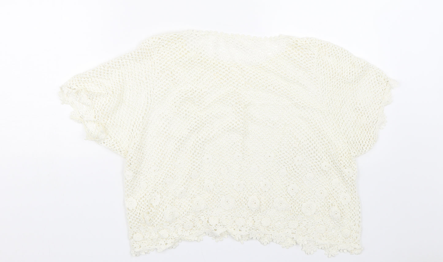 Preworn Womens White Floral Lace Cropped T-Shirt Size M