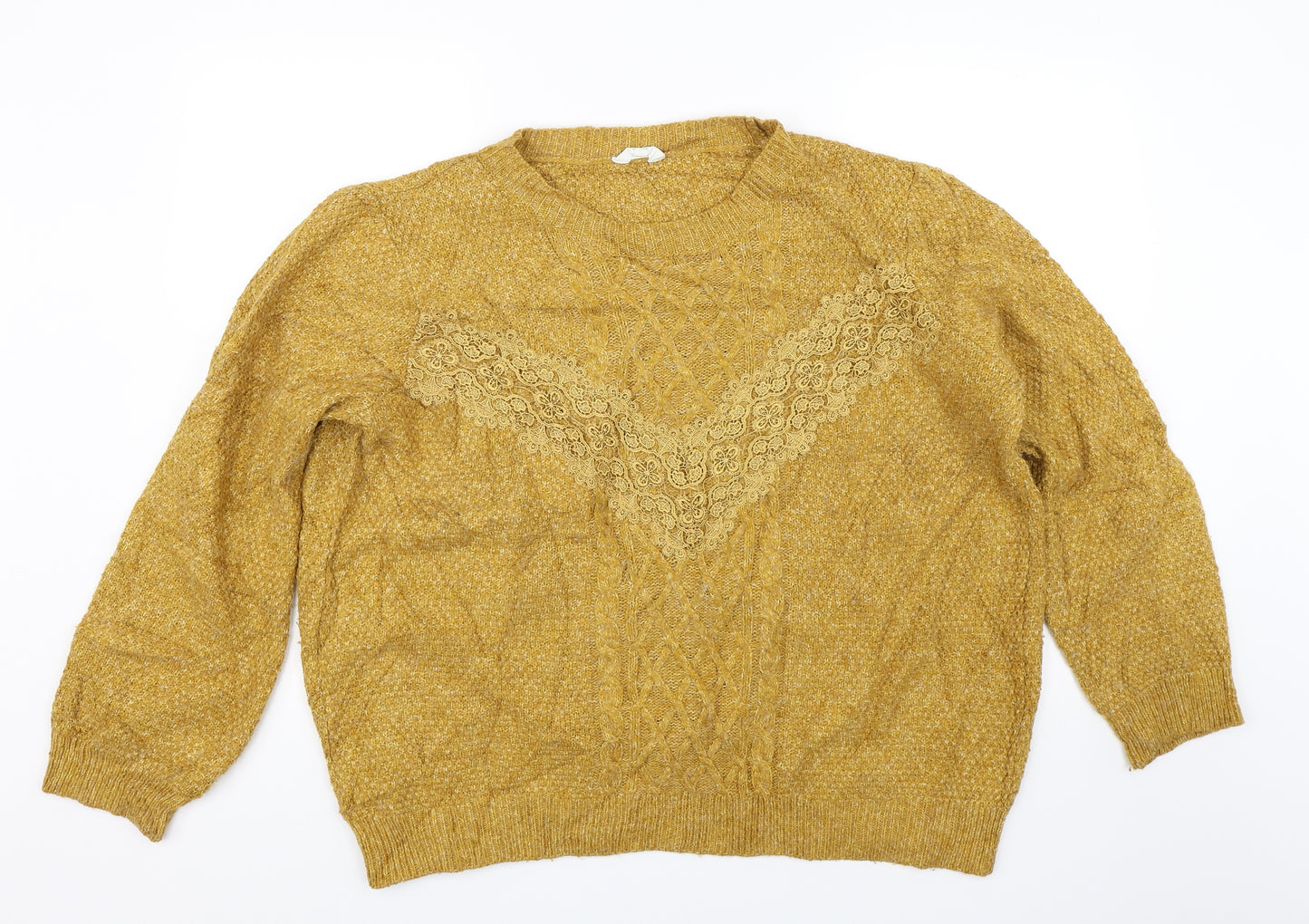 Falmer Womens Yellow Floral Knit Pullover Jumper Size XL