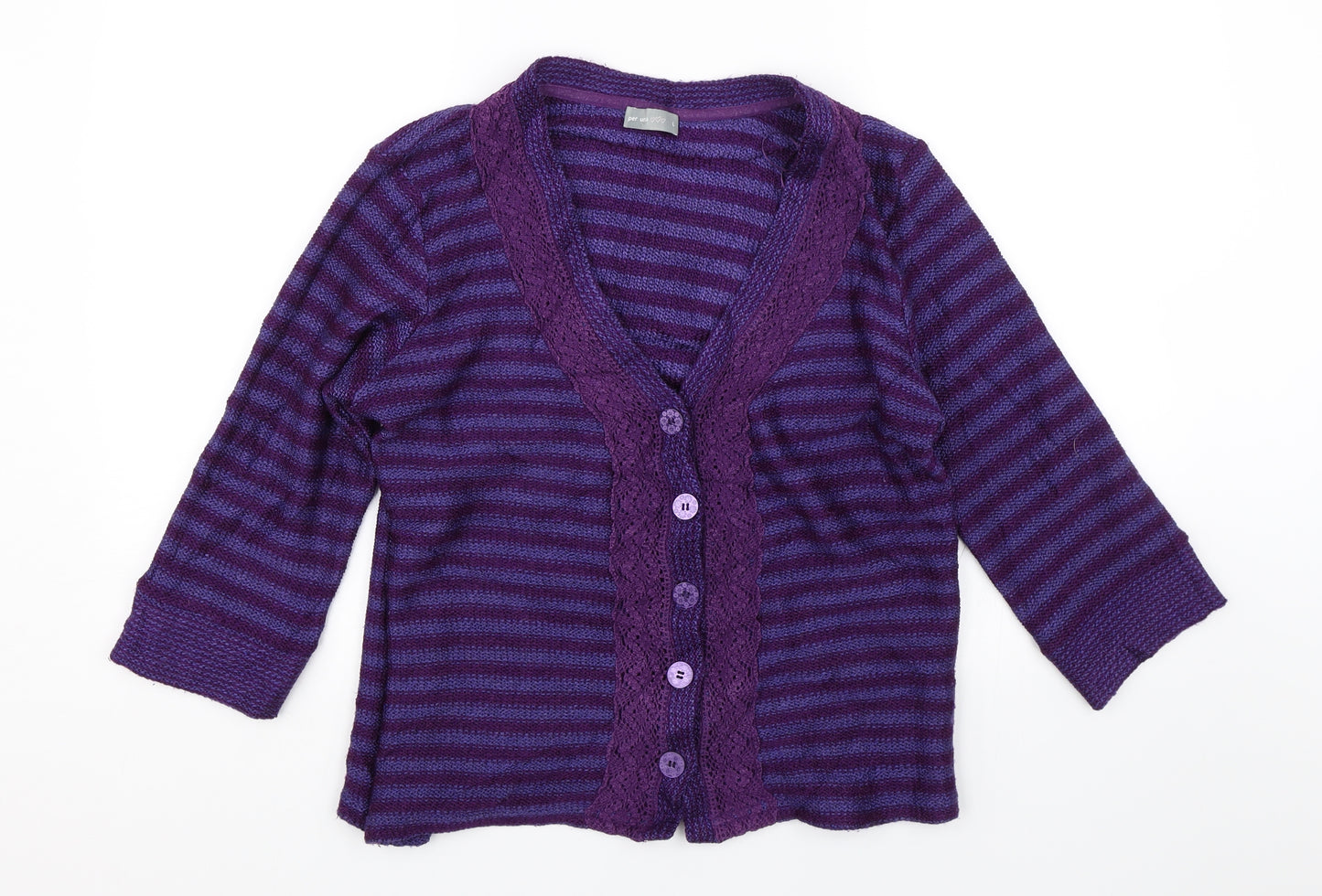 Per Una Womens Purple Striped  Cardigan Jumper Size L