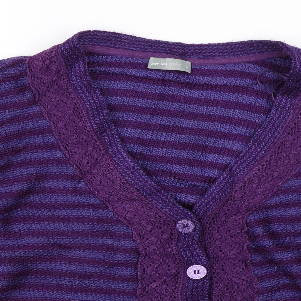 Per Una Womens Purple Striped  Cardigan Jumper Size L
