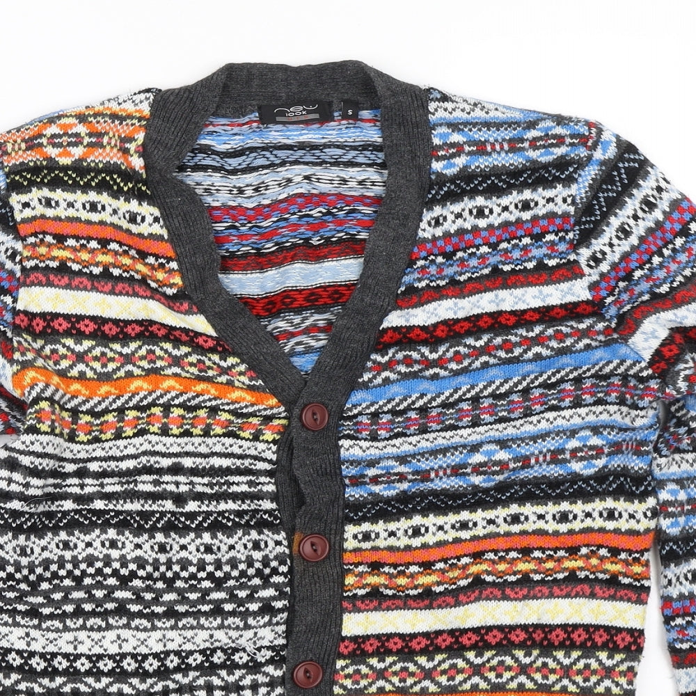 New look  Mens Multicoloured Argyle/Diamond Knit Cardigan Jumper Size S