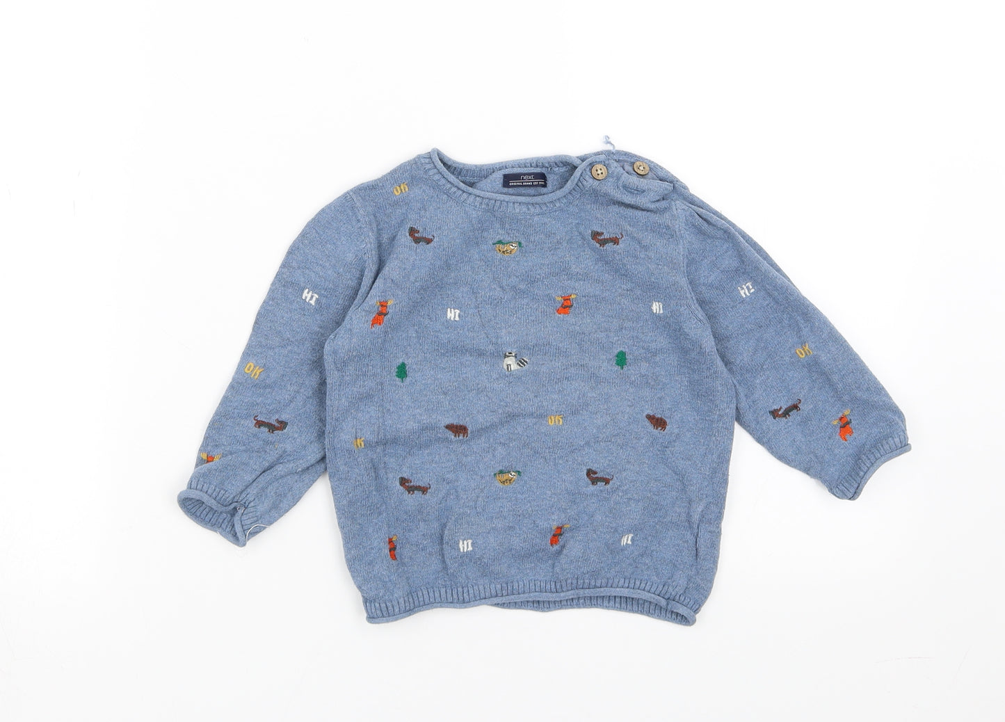 NEXT Boys Blue  Knit Pullover Jumper Size 12-18 Months  - Embroidered Animals