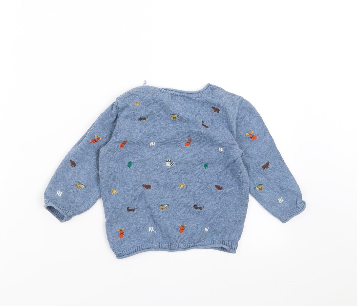 NEXT Boys Blue  Knit Pullover Jumper Size 12-18 Months  - Embroidered Animals