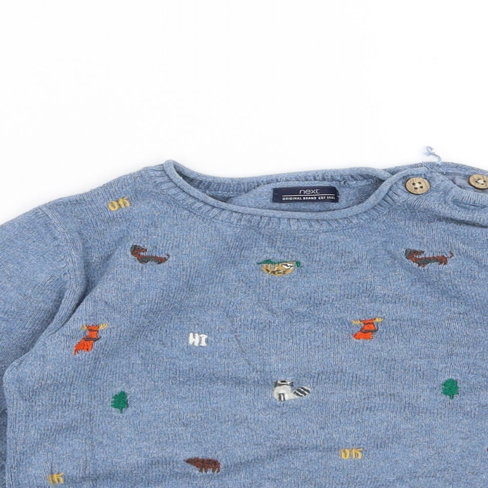 NEXT Boys Blue  Knit Pullover Jumper Size 12-18 Months  - Embroidered Animals