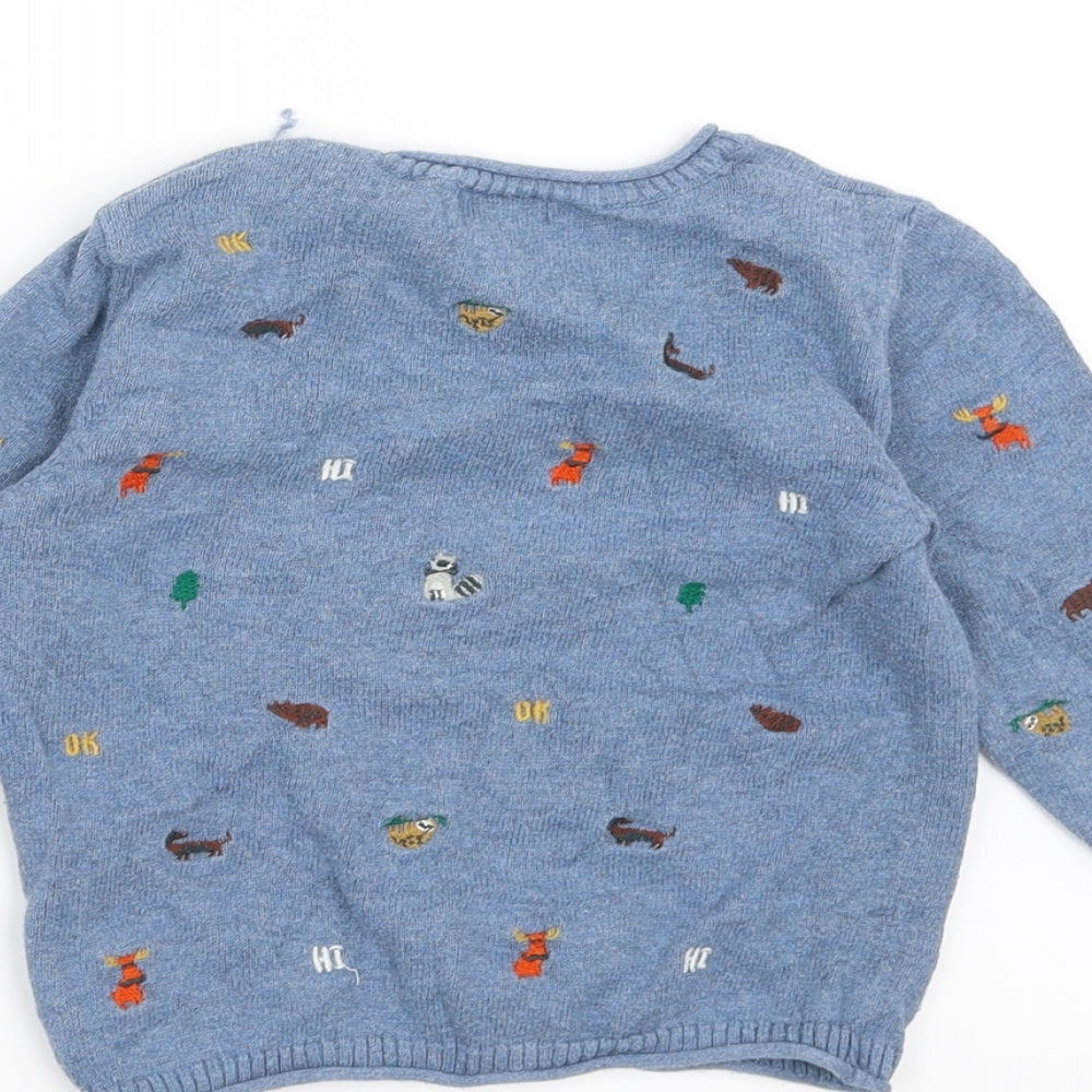 NEXT Boys Blue  Knit Pullover Jumper Size 12-18 Months  - Embroidered Animals