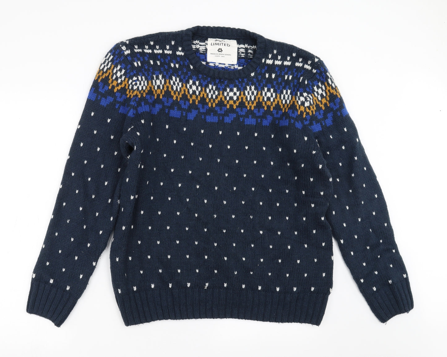 LIMITED Mens Blue Geometric Knit Pullover Jumper Size L