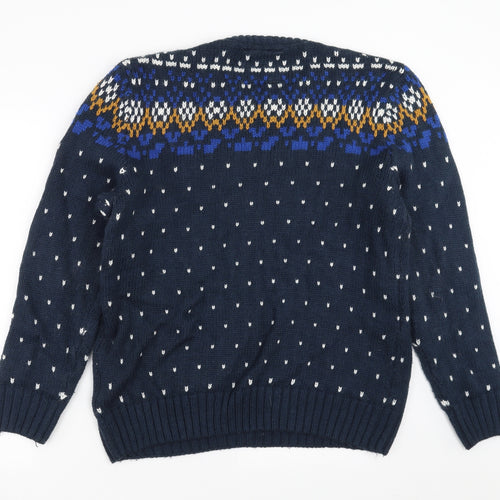 LIMITED Mens Blue Geometric Knit Pullover Jumper Size L