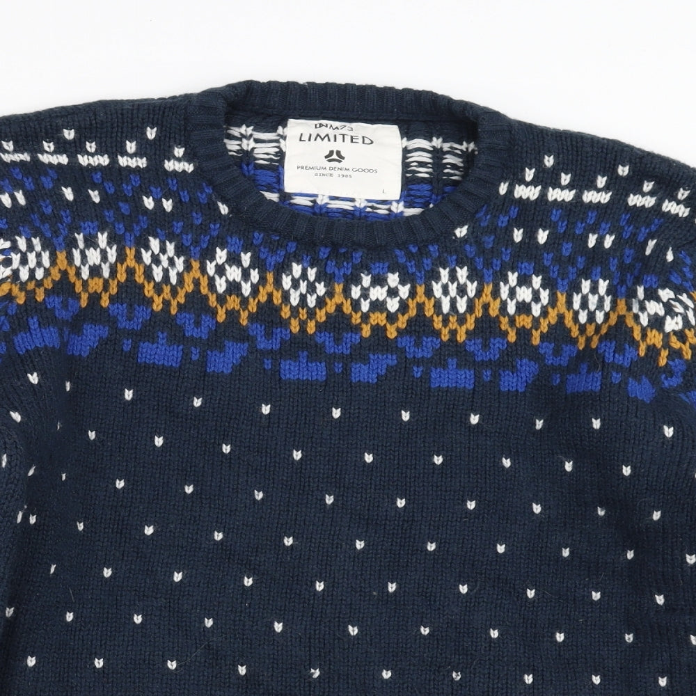 LIMITED Mens Blue Geometric Knit Pullover Jumper Size L