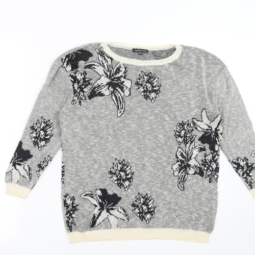 Warehouse Womens Grey Floral Knit Pullover Jumper Size 6
