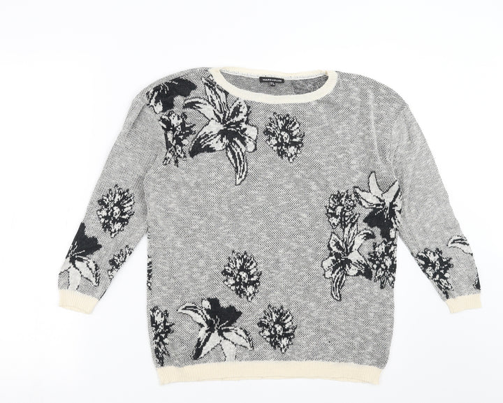 Warehouse Womens Grey Floral Knit Pullover Jumper Size 6