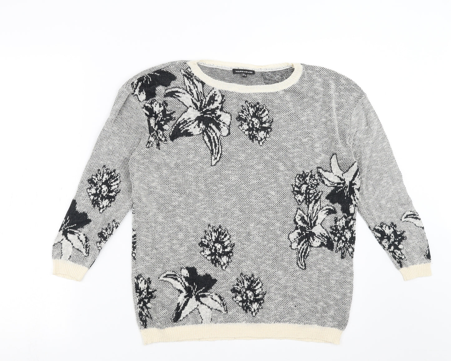Warehouse Womens Grey Floral Knit Pullover Jumper Size 6