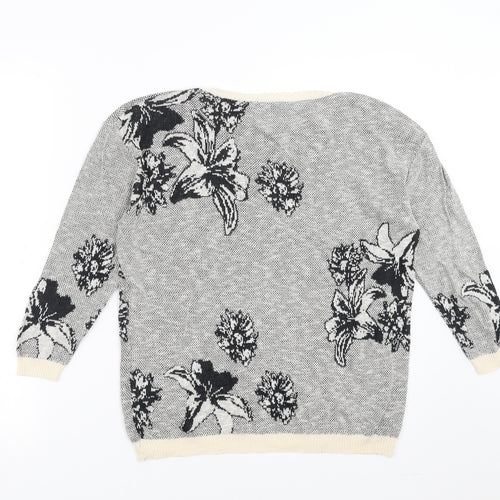 Warehouse Womens Grey Floral Knit Pullover Jumper Size 6