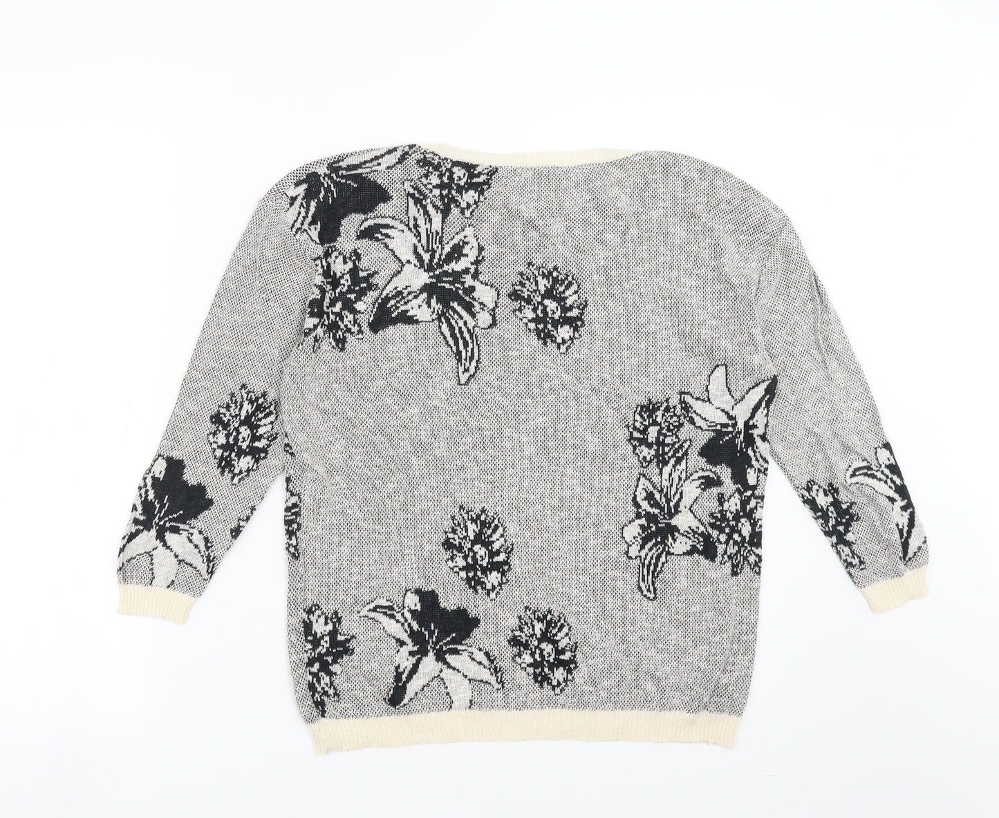 Warehouse Womens Grey Floral Knit Pullover Jumper Size 6