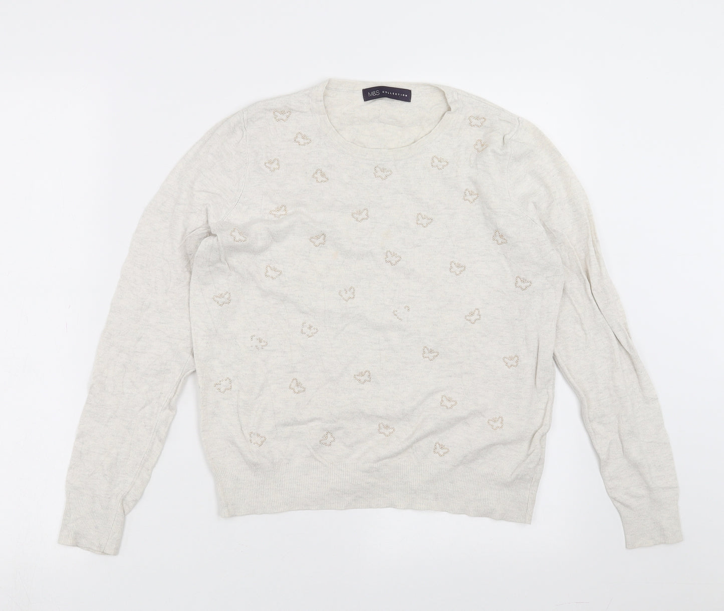 Marks and Spencer Womens Beige  Knit Pullover Jumper Size 14  - butterflies
