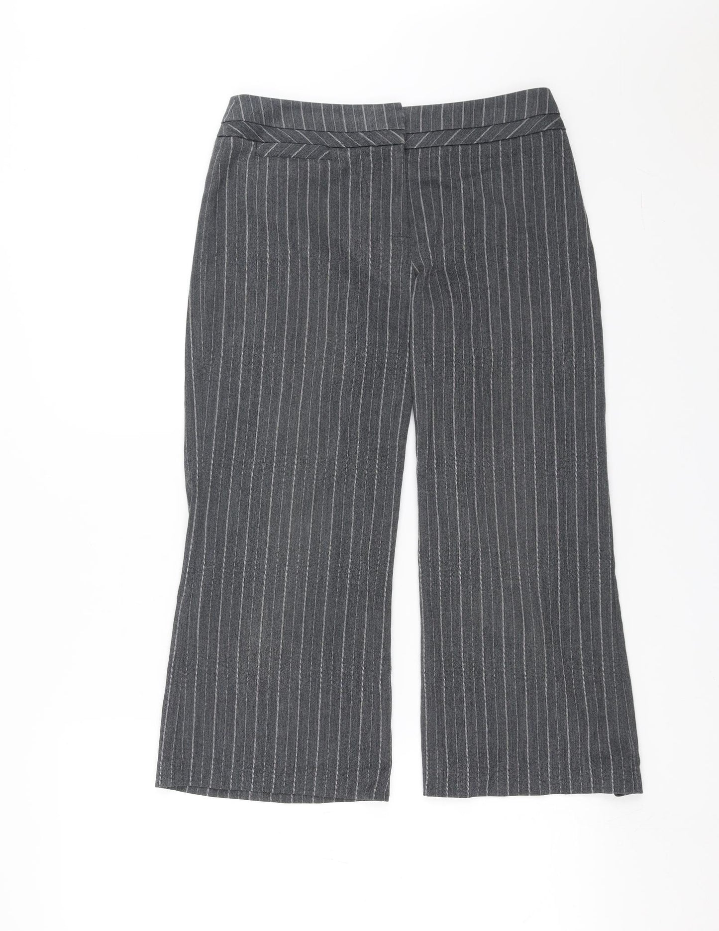Marks and Spencer Womens Grey Striped  Cropped Trousers Size 6 L21 in