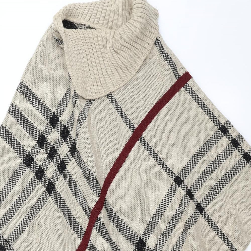 Preworn Womens Beige Check Knit Cape Jumper One Size