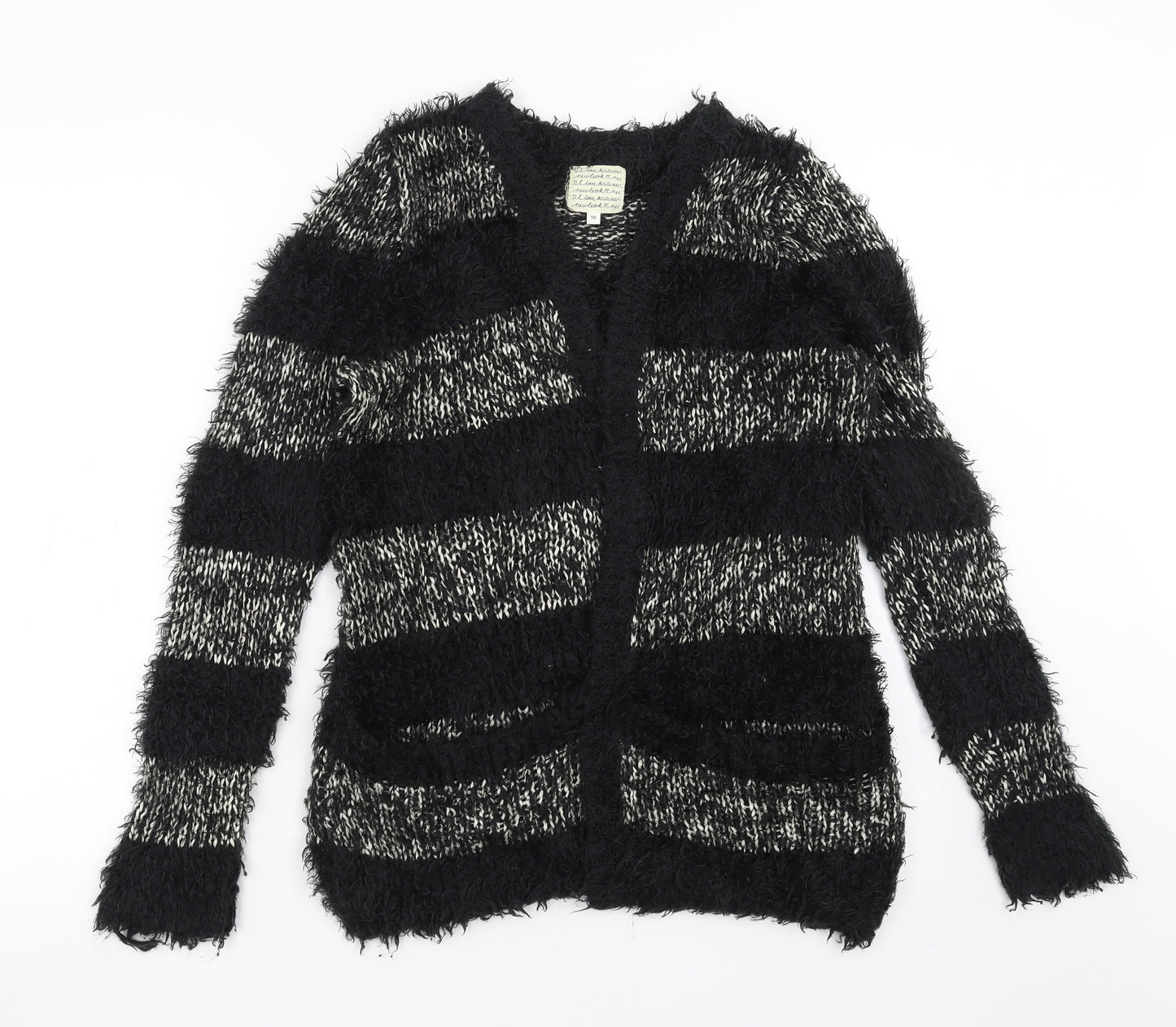 New Look Womens Black Striped  Cardigan Jumper Size 10  - fluffy