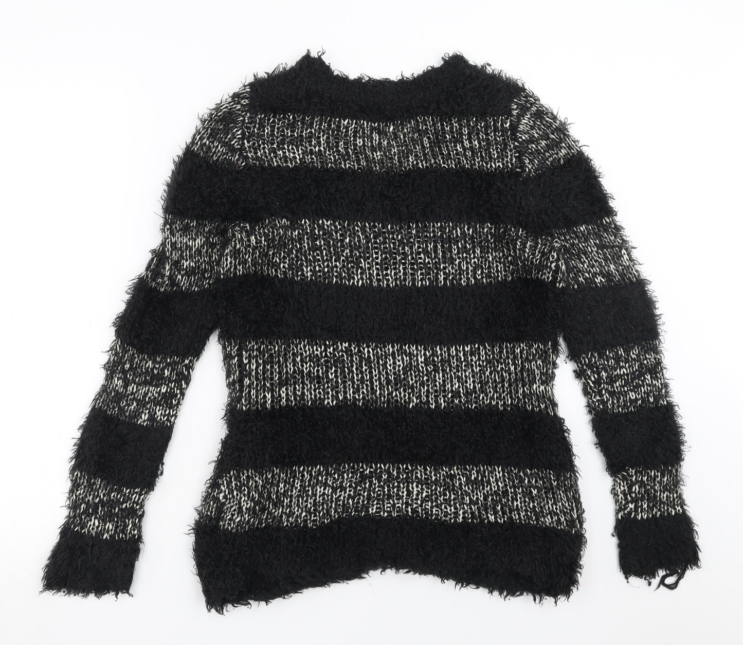 New Look Womens Black Striped  Cardigan Jumper Size 10  - fluffy