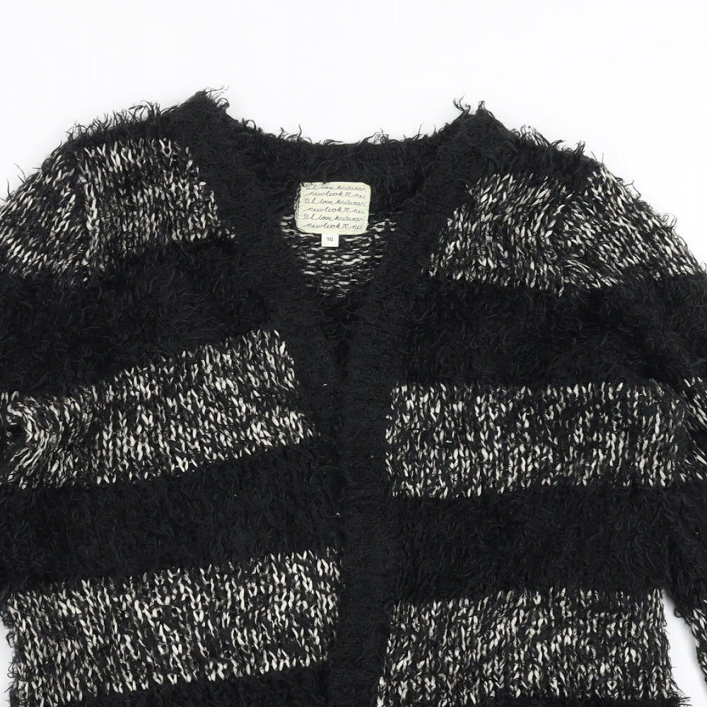 New Look Womens Black Striped  Cardigan Jumper Size 10  - fluffy