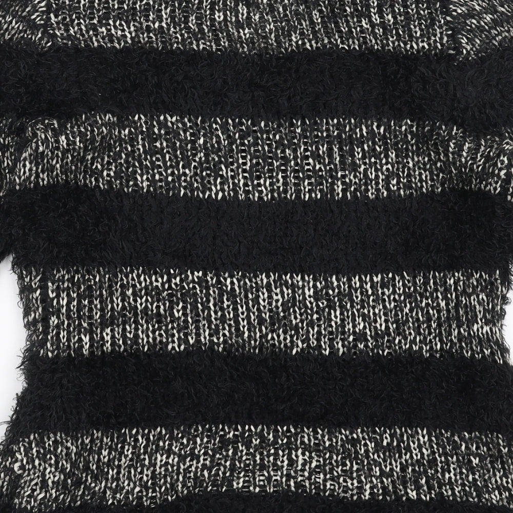 New Look Womens Black Striped  Cardigan Jumper Size 10  - fluffy