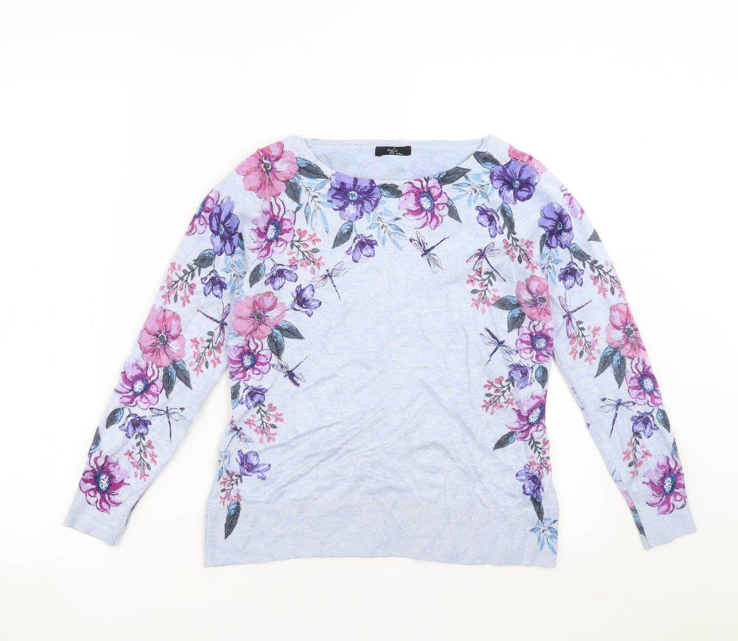 M&Co Womens Blue Floral Knit Pullover Jumper Size 12