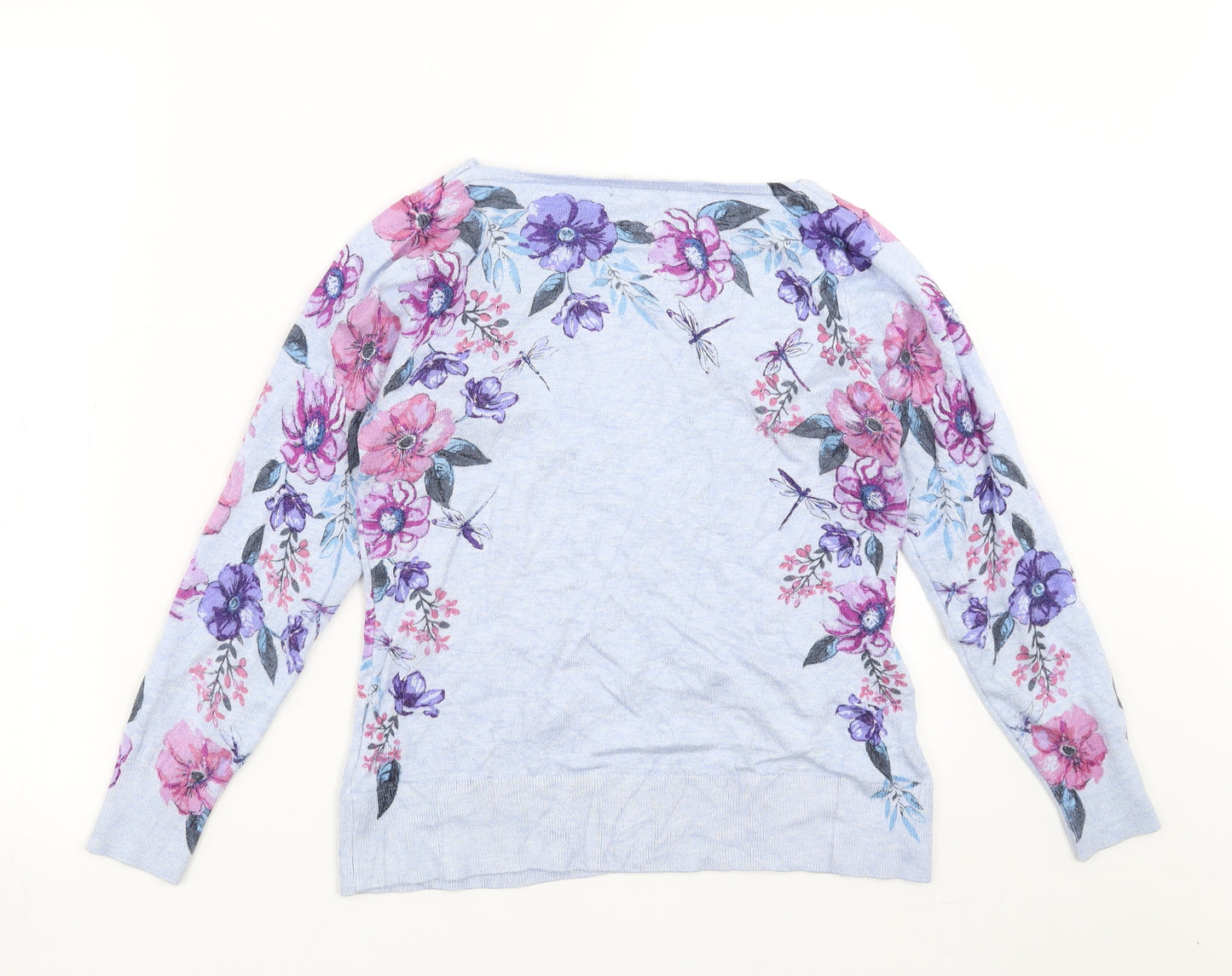M&Co Womens Blue Floral Knit Pullover Jumper Size 12