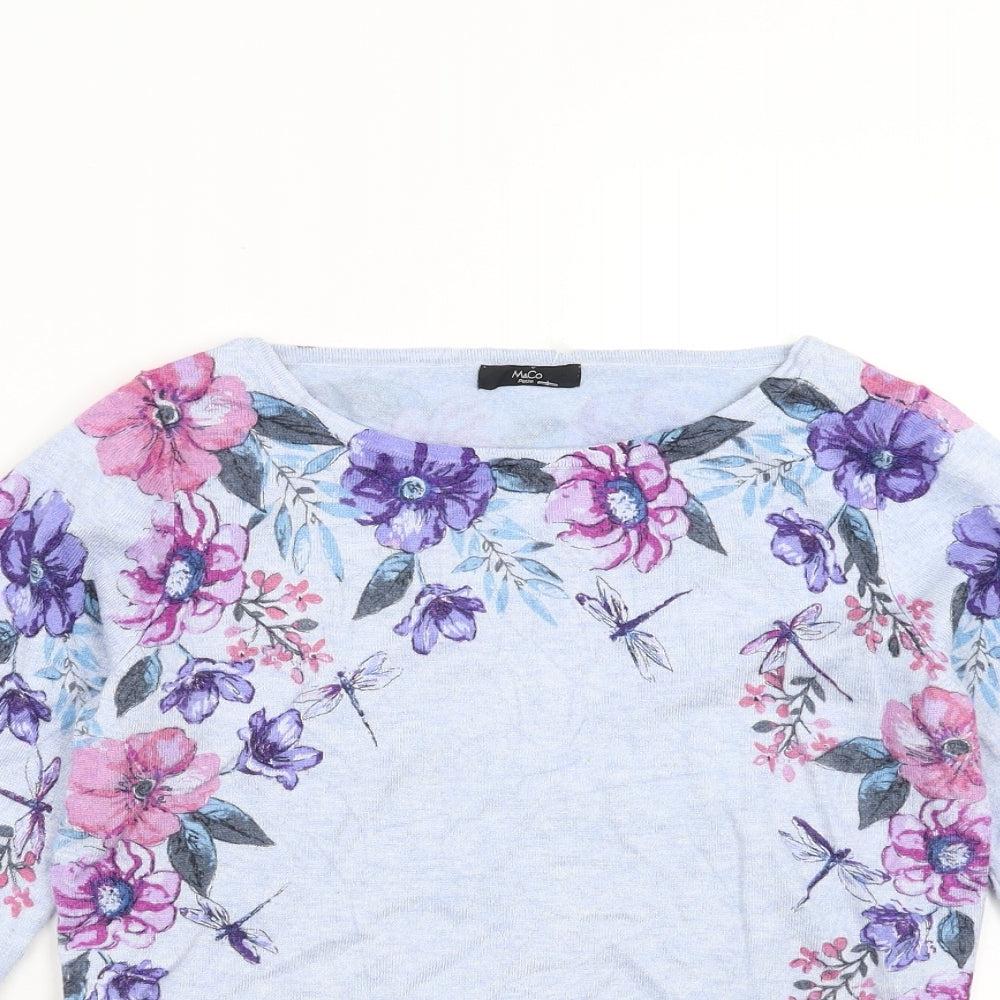 M&Co Womens Blue Floral Knit Pullover Jumper Size 12