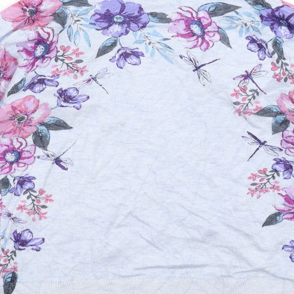 M&Co Womens Blue Floral Knit Pullover Jumper Size 12
