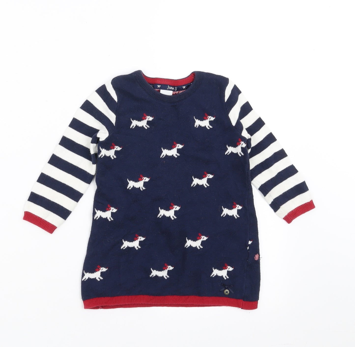 Jasper Conran Girls Blue  Knit Jumper Dress  Size 18-24 Months  - dog pattern