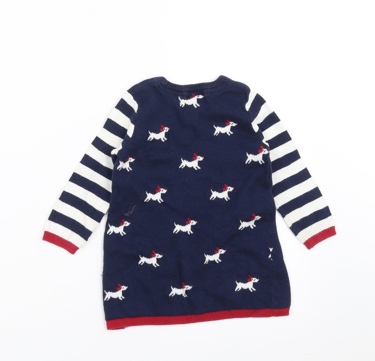 Jasper Conran Girls Blue  Knit Jumper Dress  Size 18-24 Months  - dog pattern